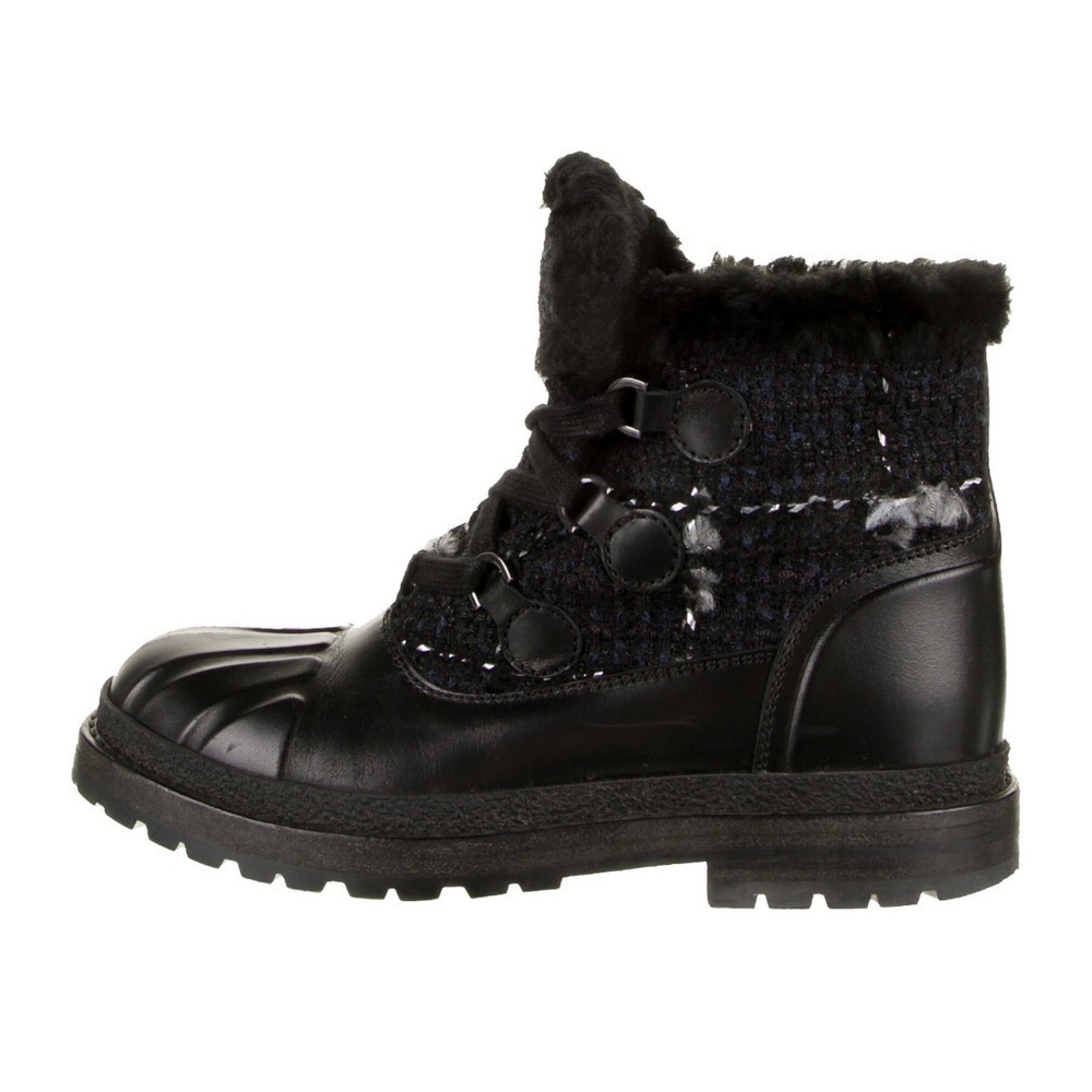 Chanel Weatherproof Combat Tweed Boots